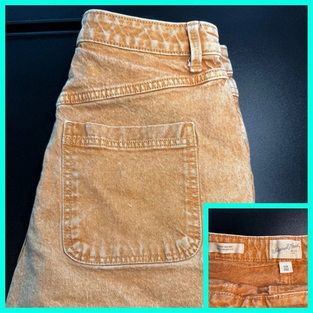 Universal Thread Denim Shorts Womens 6/28 Orange Acid Wash High Rise Utility